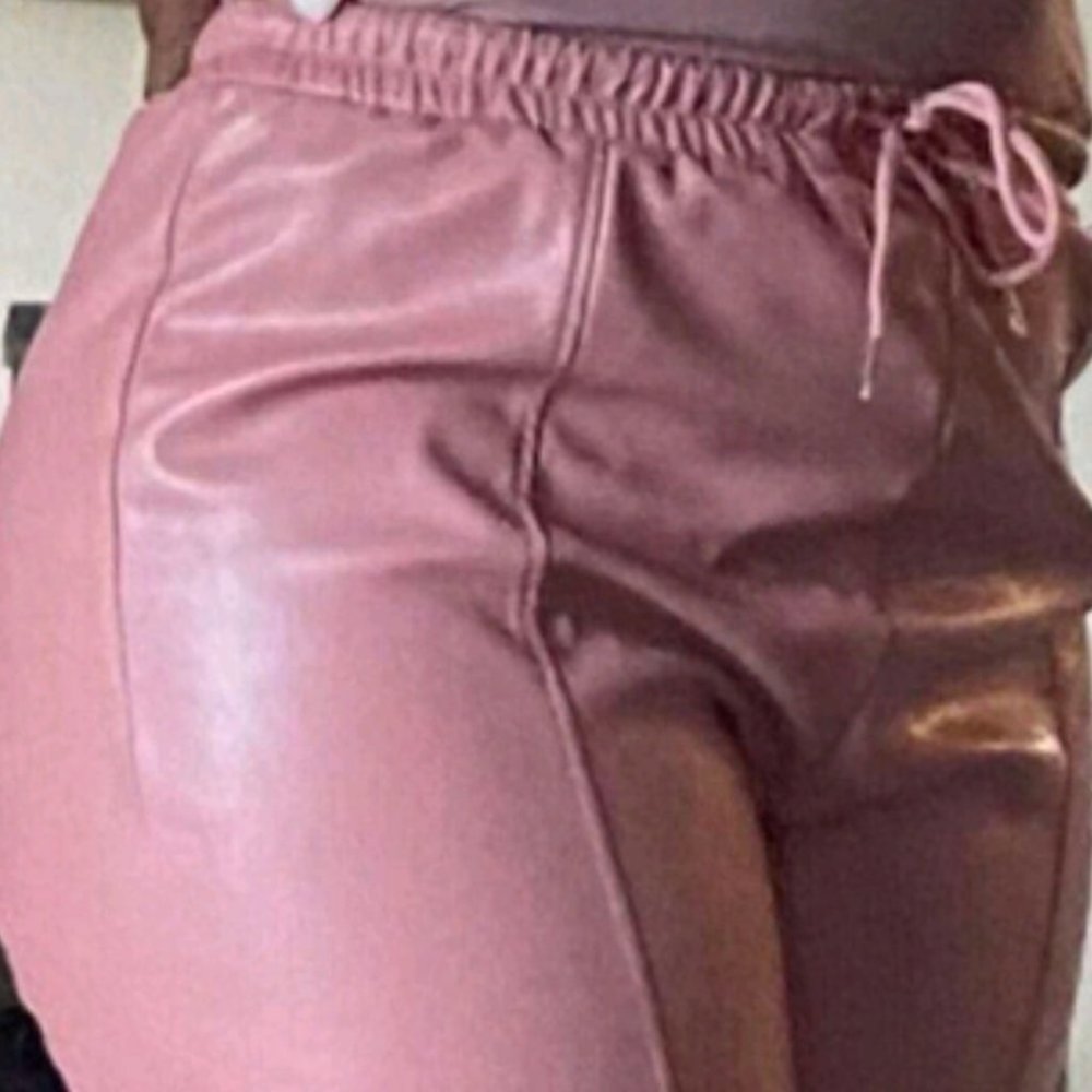 Pink Faux Leather PU jogger pants - Picture 4 of 9
